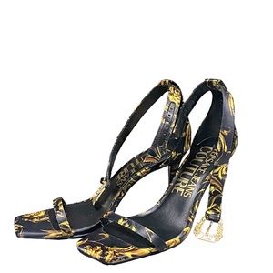 VERSACE JEANS COUTURE - Black/Gold Baroque Women’s High Heeled “Emily” Sandals